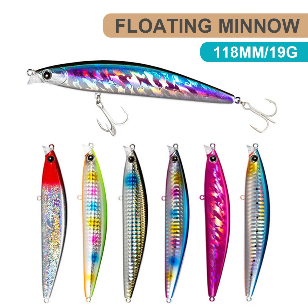 11,8 cm 19g señuelo de pesca Minnow Wobbler 118F fundición larga flotante cebo duro Artificial pesca en agua de mar Jerkbait lubina MN683 - imagen 3