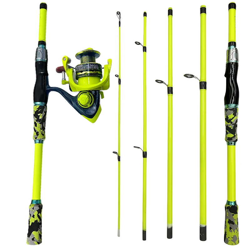 Combo de carrete de caña de pescar Baitcasting, caña de pescar de carbono de 4/5 secciones y rueda de relación de engranaje 5,2: 1, arrastre máximo de 8KG para pesca de carpa lubina - imagen 5