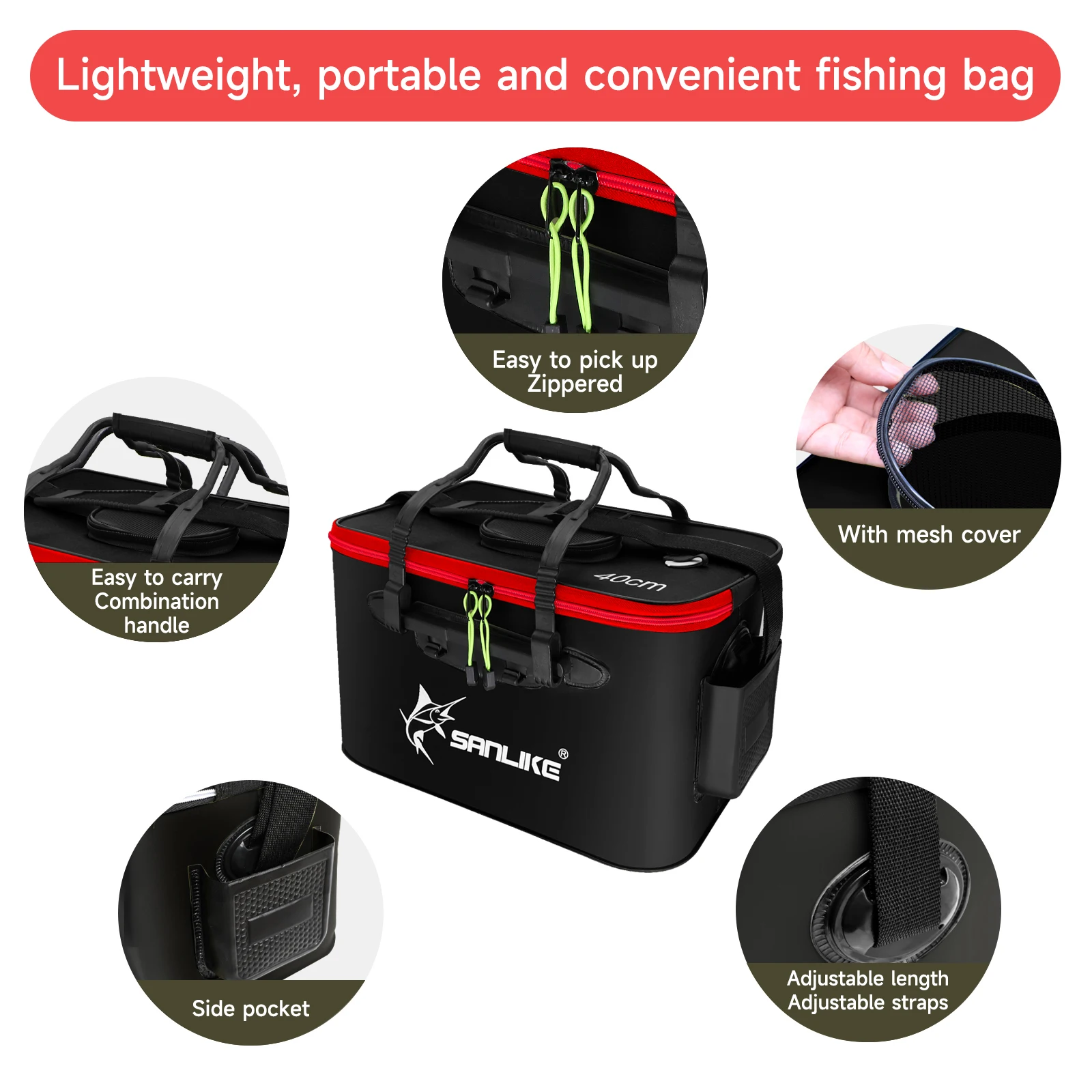 Cubo portátil EVA negro para peces vivos con cremallera transpirable - imagen 3