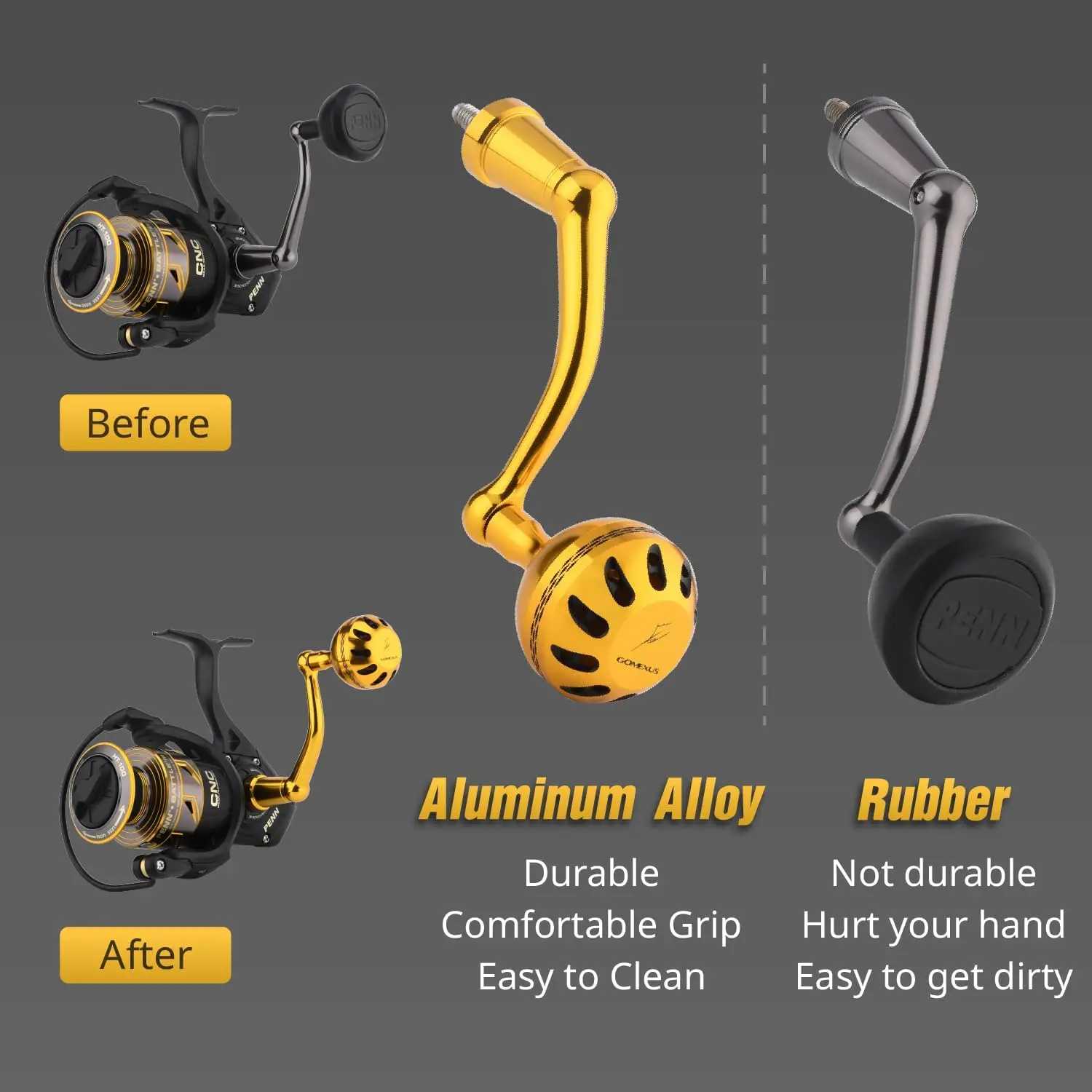 GOMEXUS-mango de alimentación de 75mm para Penn Fierce III IV Battle III HS Penn Pursuit III IV 5000-6000, mango de repuesto para carrete giratorio - imagen 2