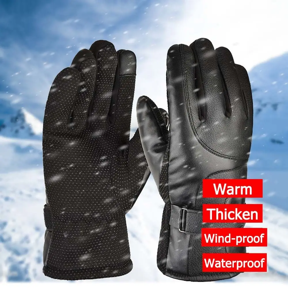 Guantes de felpa antideslizantes y cálidos a prueba de viento para invierno, guantes de cuero PU, guantes de terciopelo, mitones para pantalla táctil - imagen 4