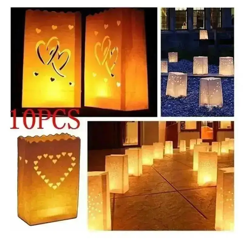 Nieuwe 10 Stuks Romantische Lantaarn Papieren Zak Buitenverlichting Kaarsen Voor Bruiloft Decoraties Verrassing Evenement Pary BBQ Levert Hart - imagen 2