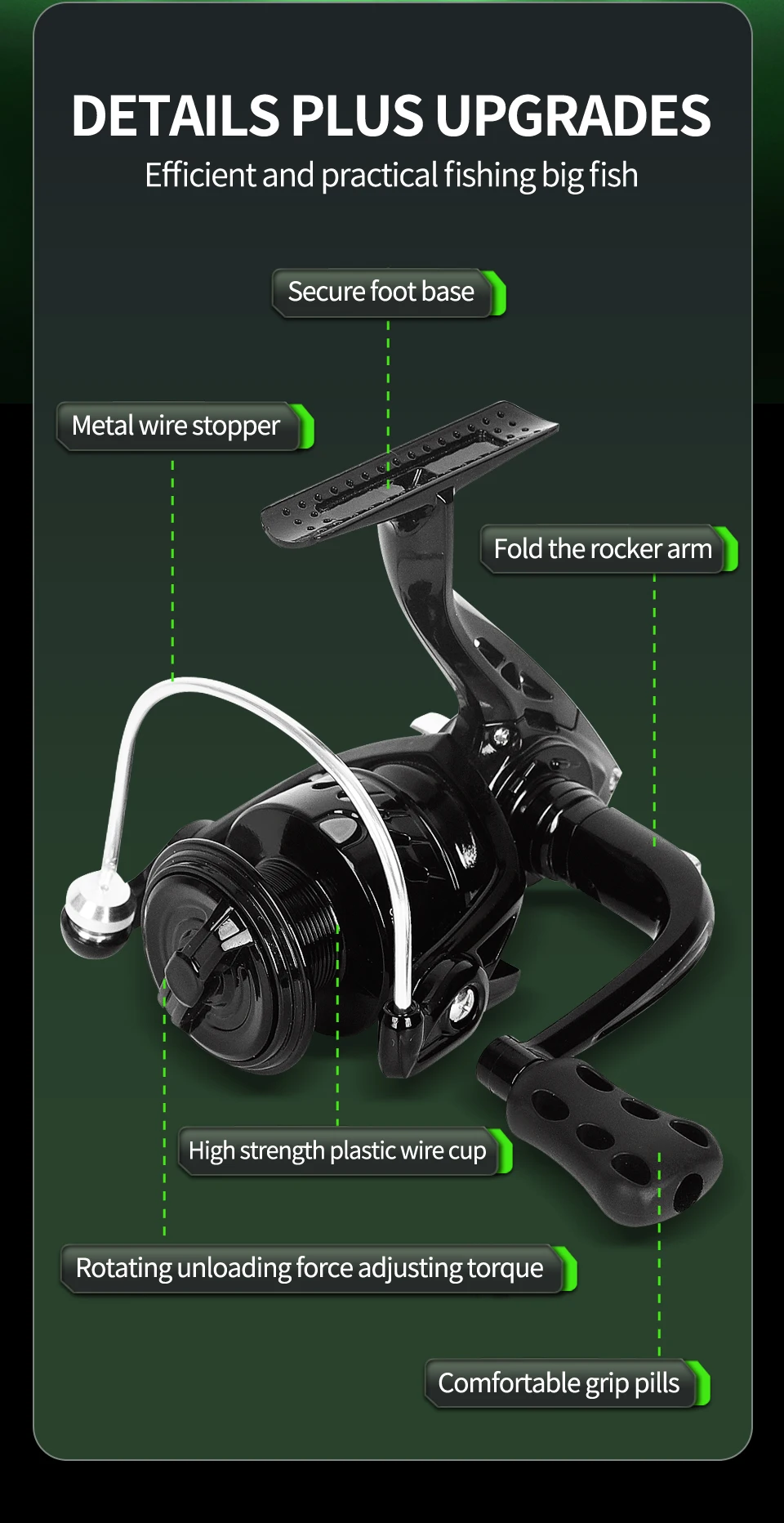 Experimente la emoción de la pesca con nuestro carrete de pesca mejorado diseñado para una base segura y un gran manejo de peces sin esfuerzo