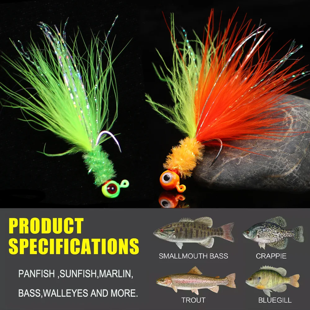 Icerio 5 Stuks Crappie Jig Marabou Veer Jig Hoofd Haken Bucktail Vissen Lokt Vissen Aas Kit Panfish Maanvis Haar Jig Aas - imagen 4