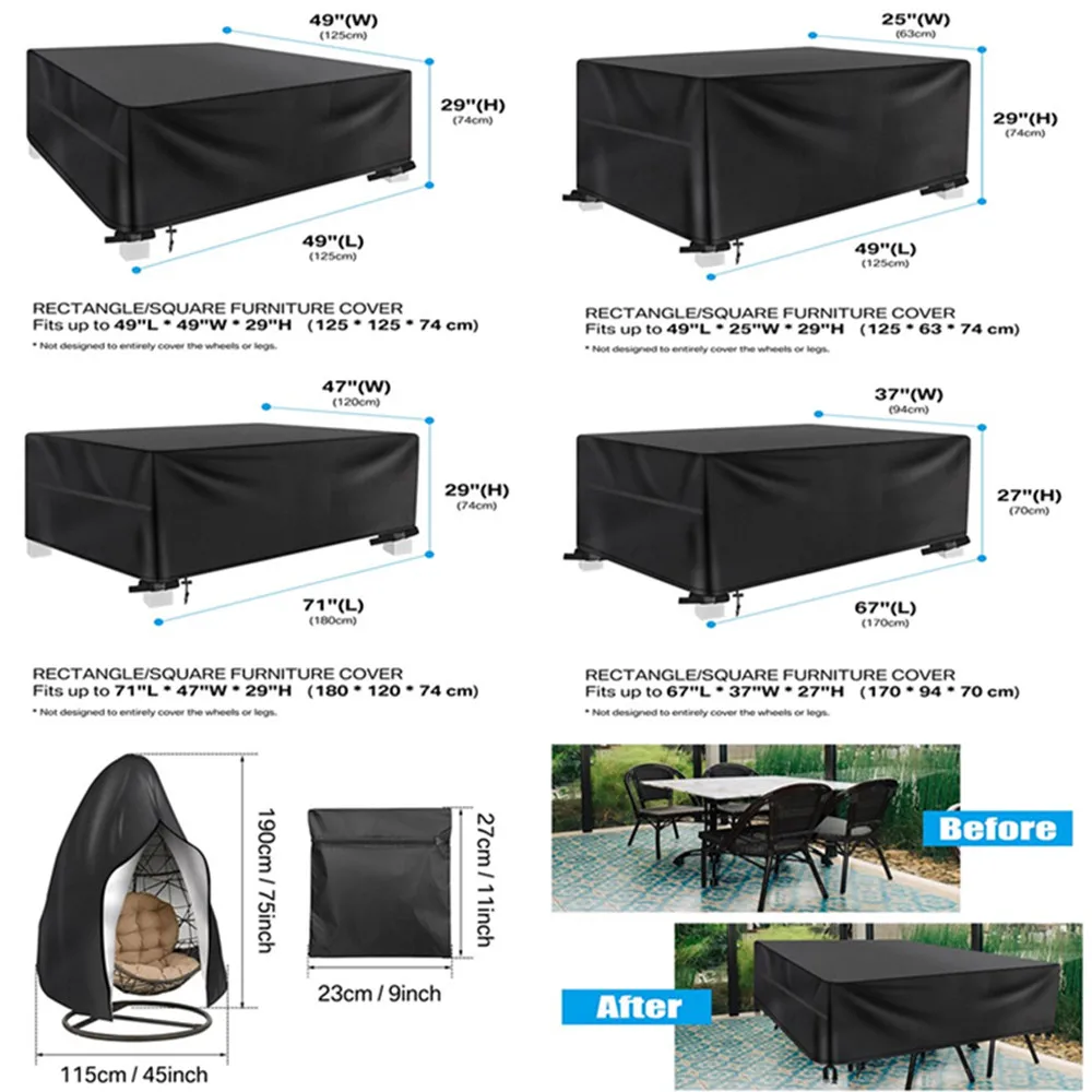 Cubierta de muebles de jardín con ventilación de aire, impermeable, a prueba de viento, Anti-UV, resistente, a prueba de roturas, 600D Oxford, paquete de cubierta de mesa de jardín de Patio - imagen 3