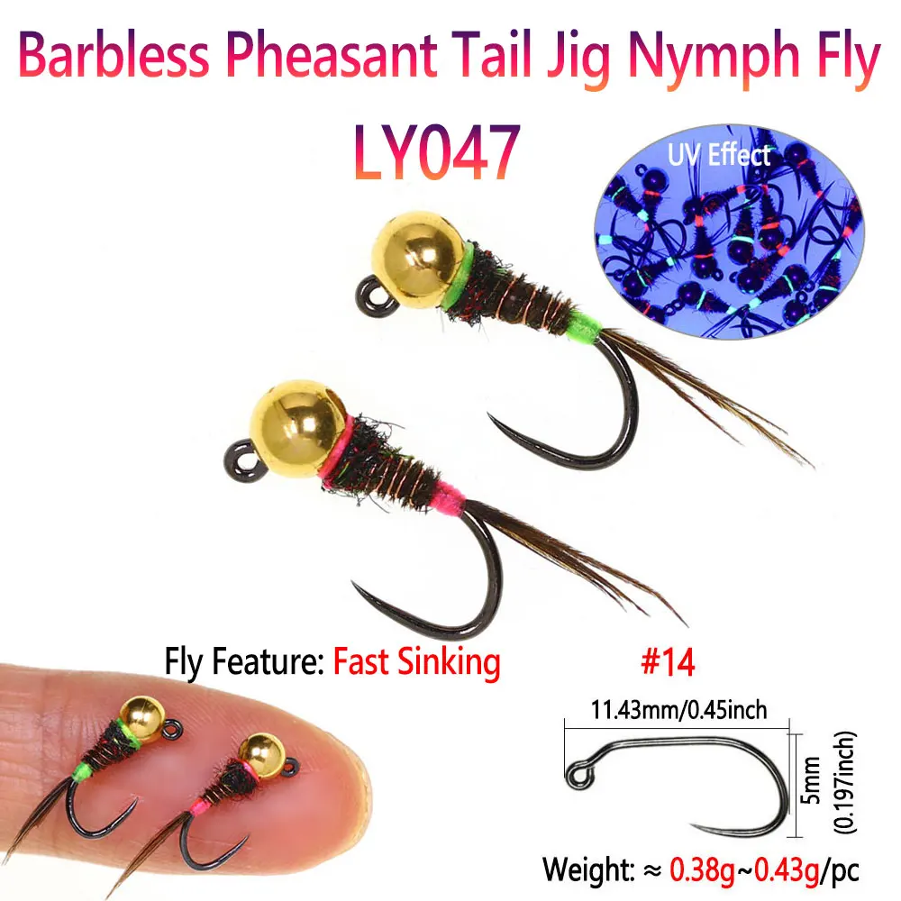 Bimoo 6 piezas # 14 # 18 Jig de hundimiento rápido sin púas Ninfa Fly cola de faisán epoxi húmedo Euro Fly Perdigon Ninfa trucha Señuelos de pesca - imagen 4