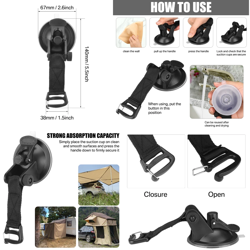 Postes de toldo de 195CM, poste de tienda de campaña de aluminio resistente y ancla de ventosa fuerte de 4 piezas, dosel para exteriores, accesorios para toldo de sombra, 2 uds. - imagen 3