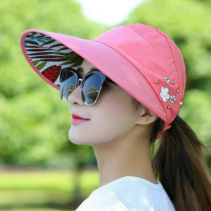 Sombrero de sol plegable de ala ancha de verano para mujer, gorras con visera de playa Anti-UV, sombreros - imagen 3