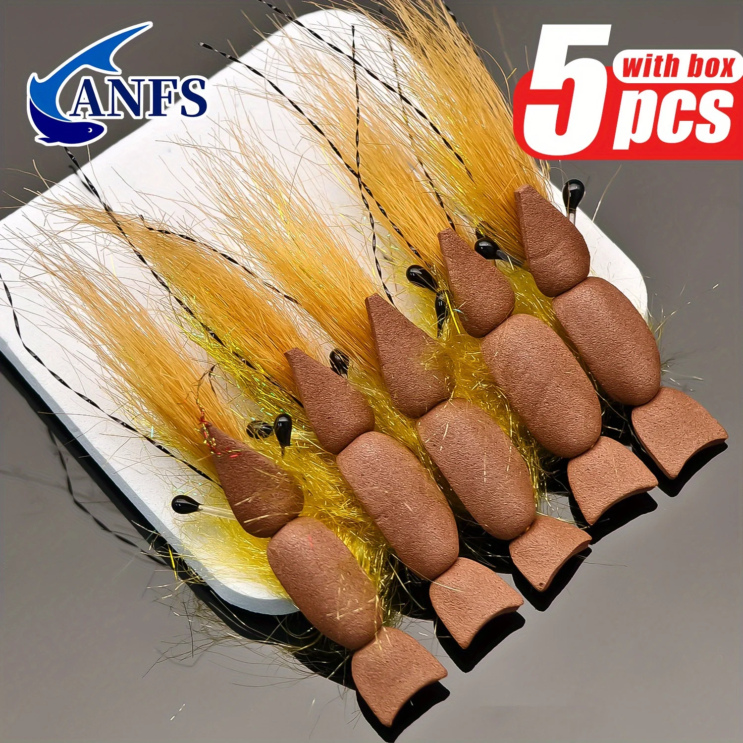 ANFS 5 uds moscas secas-moscas artificiales de pesca con mosca de camarones para pesca de lubina y trucha - imagen 2