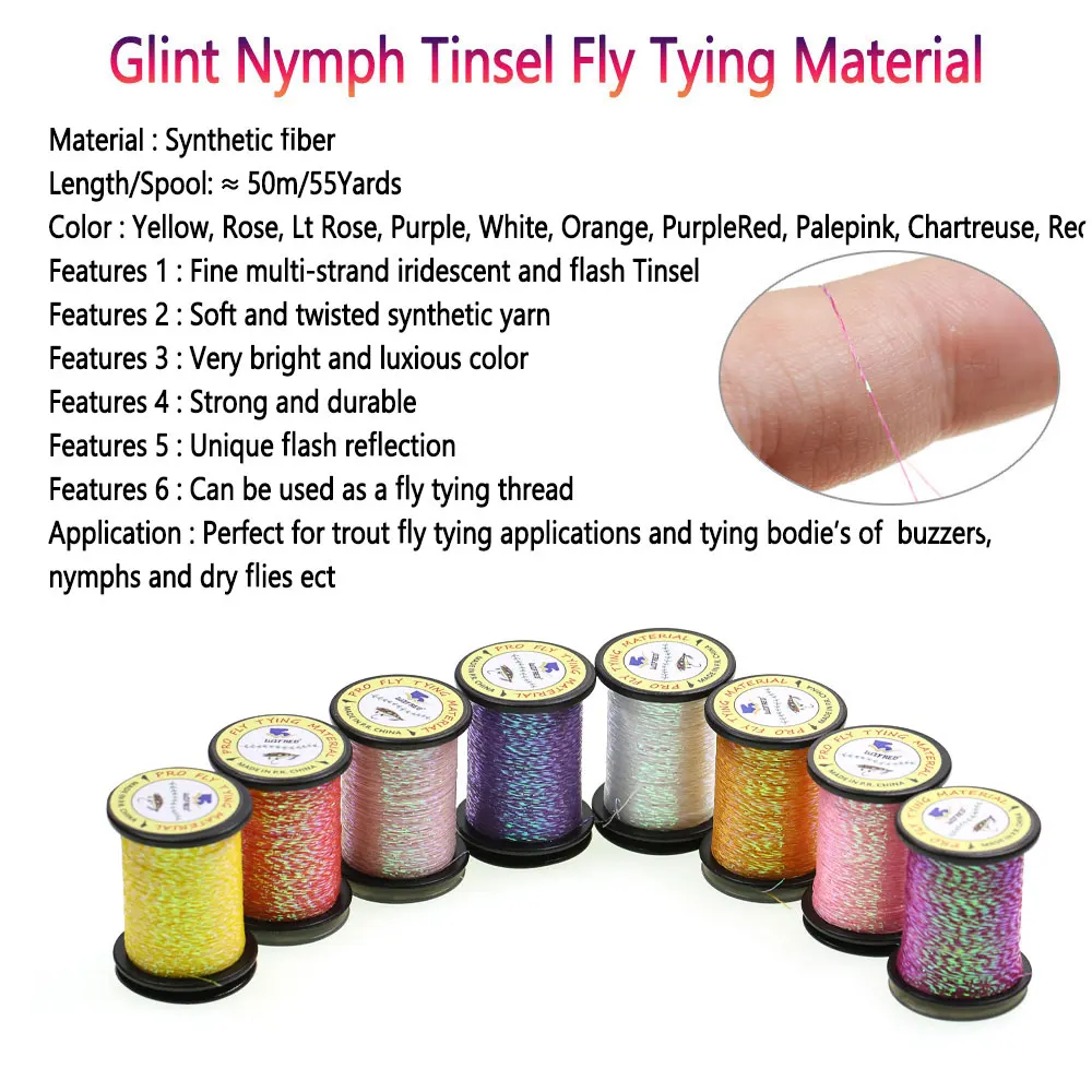 Bimoo, 1 unidad, oropel de ninfa brillante, Material de atado de moscas, oropel Flashabou para atar el cuerpo de la mosca seca, ninfas, zumbadores, Señuelos de pesca de trucha - imagen 2