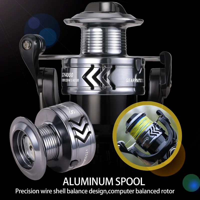 Sougayilang-carrete de pesca giratorio GGY1000-4000, accesorio de alta velocidad, Ratio de engranaje, arrastre máximo de 8kg, para pesca en agua dulce, 5,2: 1 - imagen 5