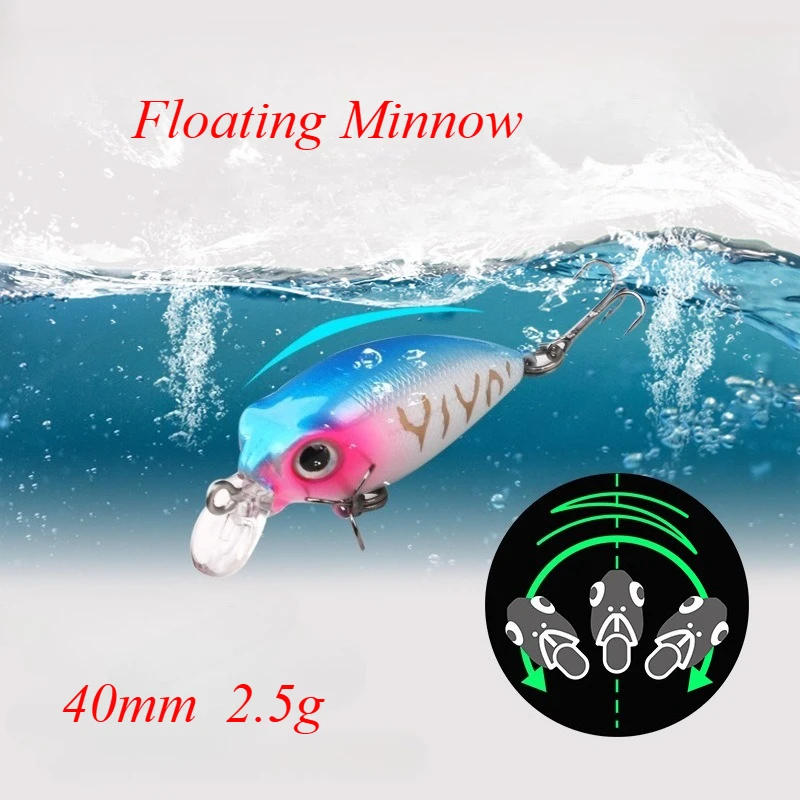 Testar-cebo flotante para pececillos, 40mm, 2,5g, superficie de corriente de río, Micro Crankbait Wobblers, Mini Swimbait, lubina, trucha, Señuelos de Pesca - imagen 3