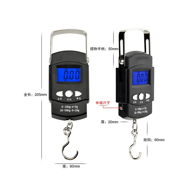 Mini báscula Digital de 50kg/10g, báscula de viaje para equipaje de pesca, báscula de gancho electrónica colgante, herramienta de pesaje de cocina - imagen 3