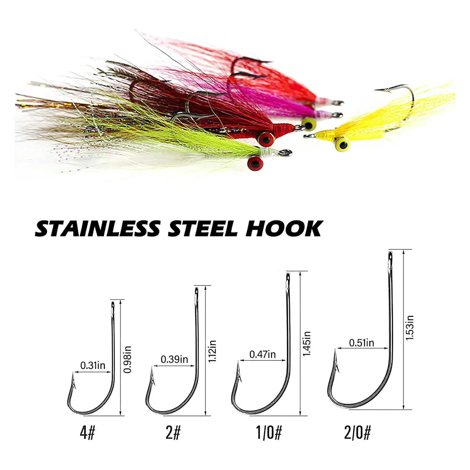 Goture gancho de acero inoxidable para pesca con mosca – tamaño 1/0 a 2/0 - imagen 3