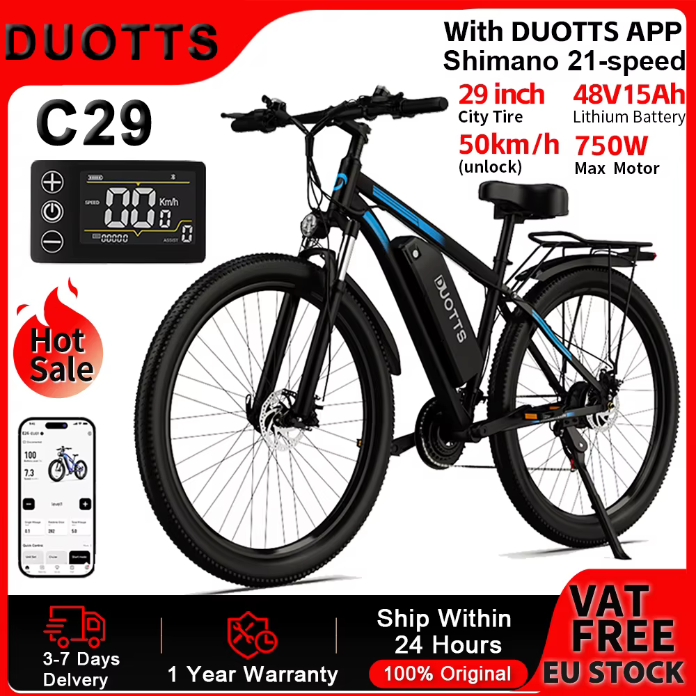 DUOTTS C29 Bicicleta Eléctrica 48V – Motor 750W y 21 velocidades para ciudad