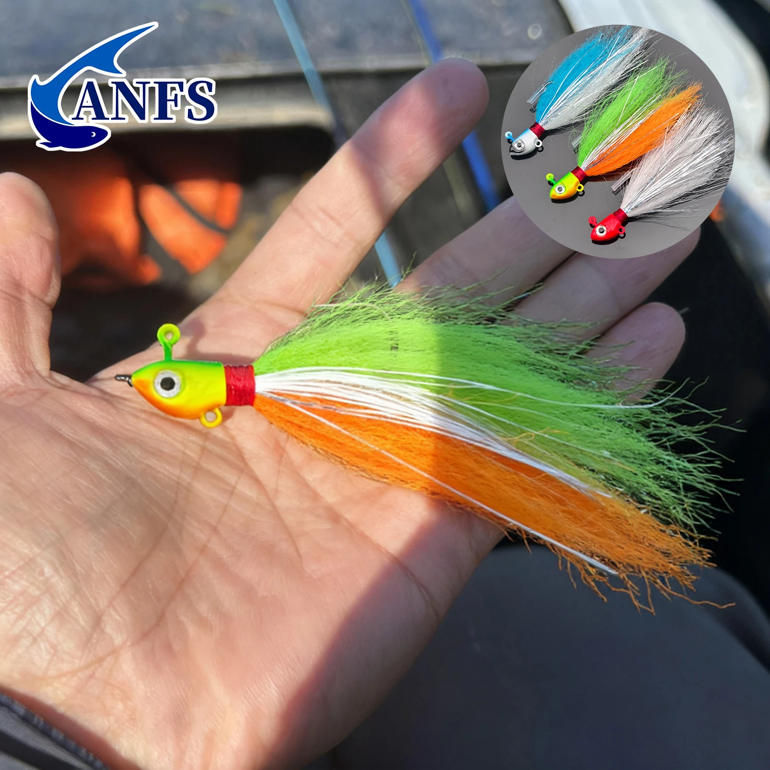 ANFS 15g/0,528oz 1 pieza Jig Head Metal Jig Hook cebo señuelo de pesca con pluma Artificial