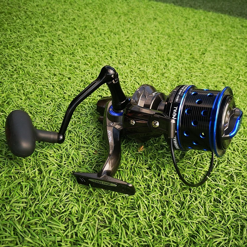 Twinfish-carrete de pesca giratorio TF8000/9000/10000, accesorio pesado y grande, agua de mar, fuerza máxima de 15kg, bote de mar azul y Océano