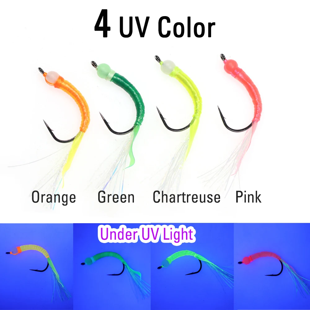 Wifreo-anzuelo de piel de pescado realista, señuelo luminoso con abalorios, 6 piezas, gusano de pesca, moscas para aparejos Sabiki, señuelos de pesca artificiales de agua salada - imagen 3