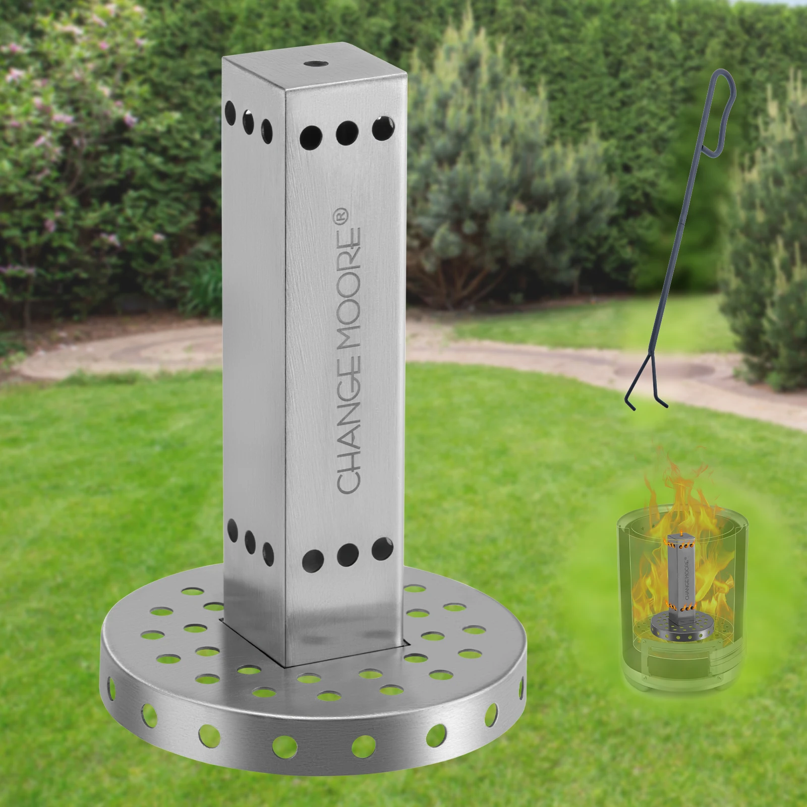 CHANGE MOORE Juego de columnas de urner cuadradas, accesorios de 11,5 cm, herramienta de combustión secundaria de acero inoxidable con gancho Ire, gancho para carbón - imagen 2