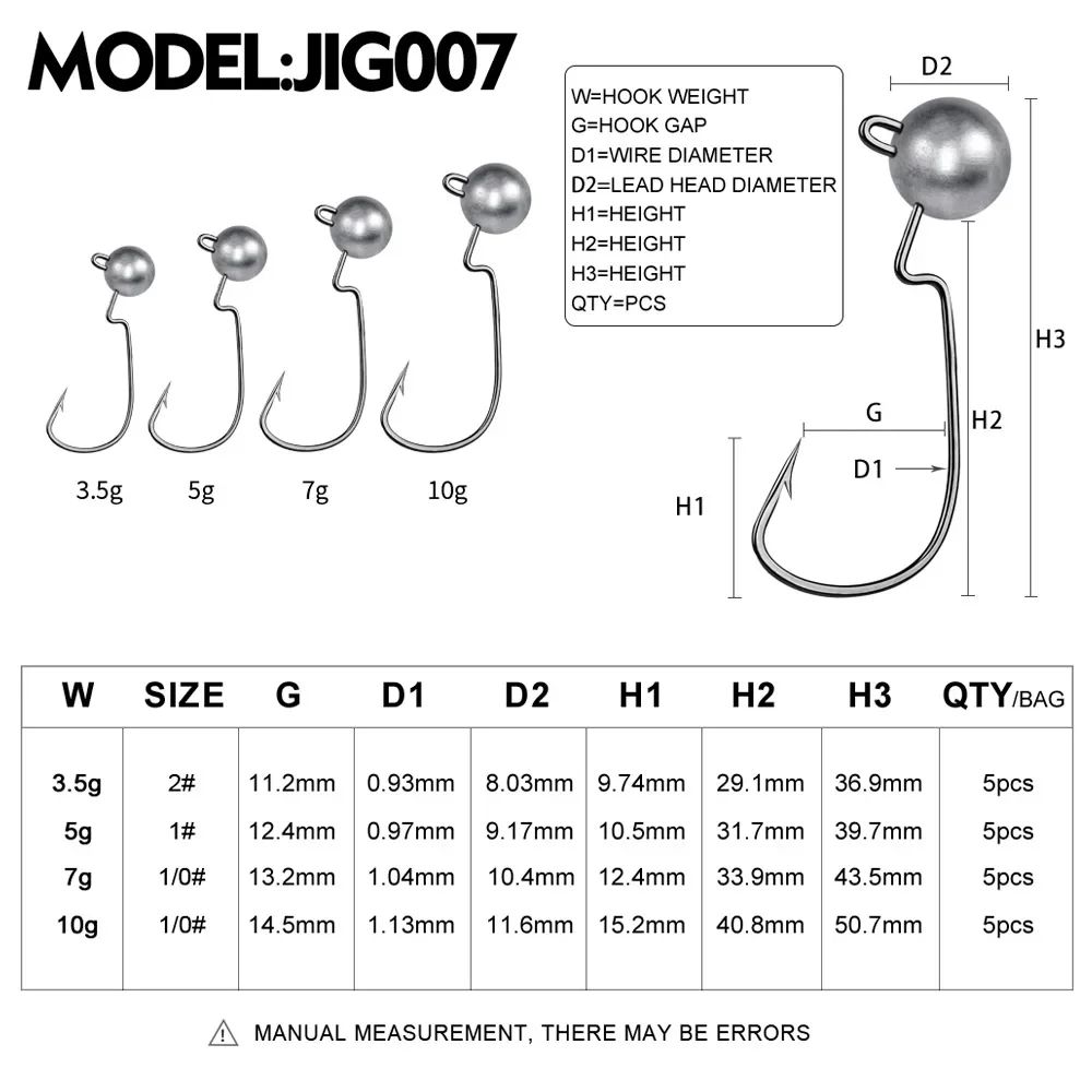 5 unids/bolsa 3,5g-10g cabeza de anzuelo de pesca con púas bola redonda anzuelos de pesca Jigging de acero alto en carbono para señuelo suave gusano - imagen 3