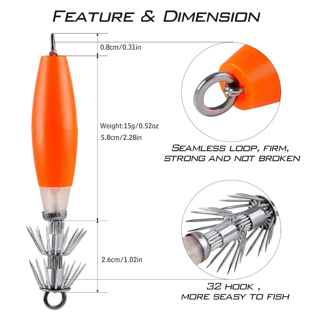 Sougayilang 5 uds anzuelo de calamar 5,8 cm 15g pulpo sepia señuelo de pesca cebo anzuelo de pesca pesca en alta mar - imagen 3