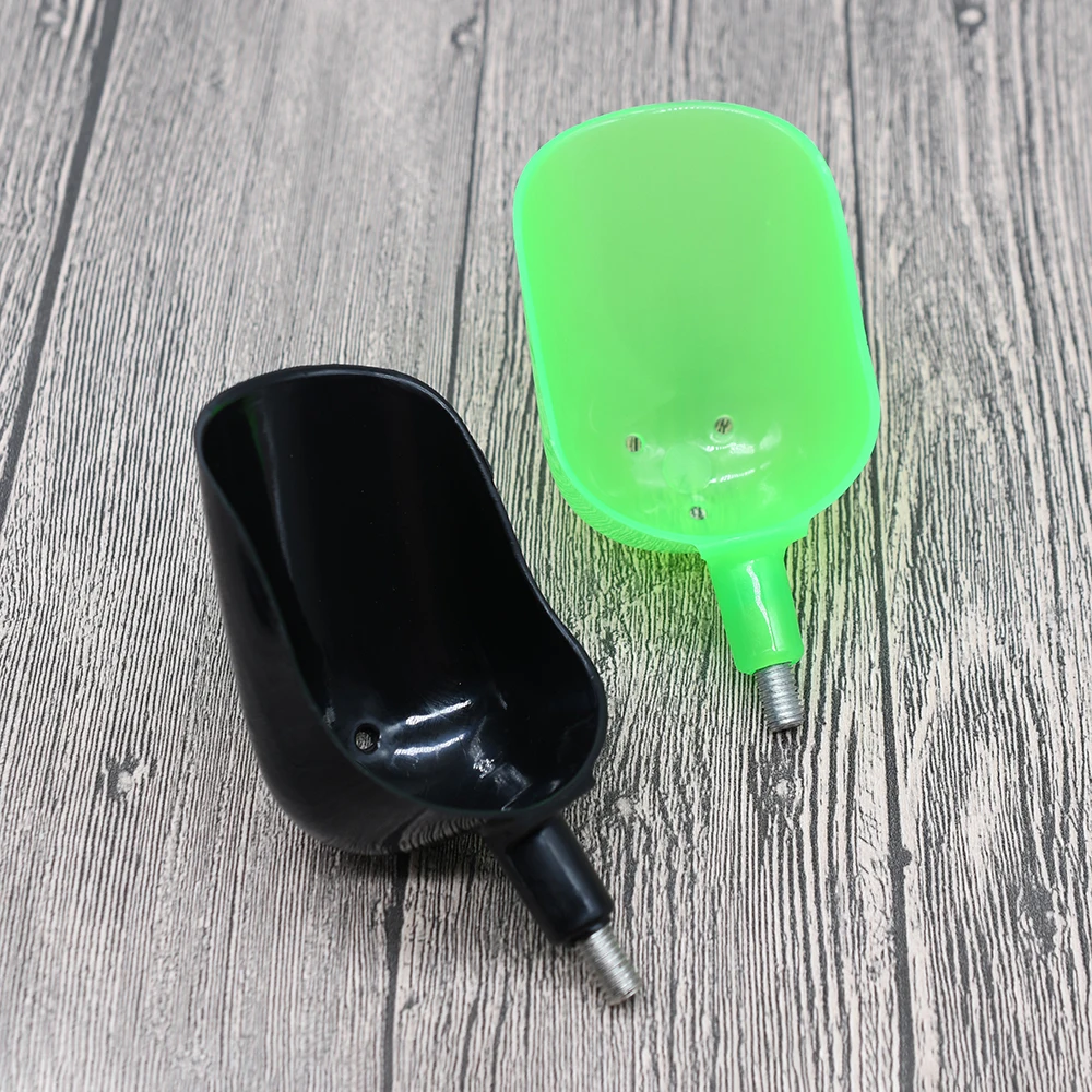 MNFT 2 uds cuchara para lanzar cebo para alimentar partículas pesca Boilie cuchara herramienta de cebo de pesca negro y verde - imagen 2