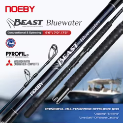 Noeby Beast Caña de pescar giratoria convencional, barco pirofil Fuji de atún en alta mar, caña de pescar de agua salada, 1,98 m, juego grande