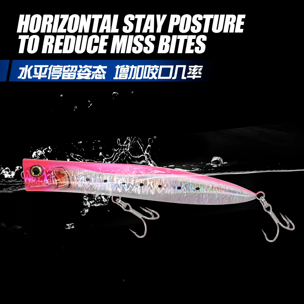 JIGGINGPRO-señuelo de pesca flotante, 190mm, 60g, Topwater Slim Popper, Amberjack Kingfish Tuna GT Bait - imagen 5