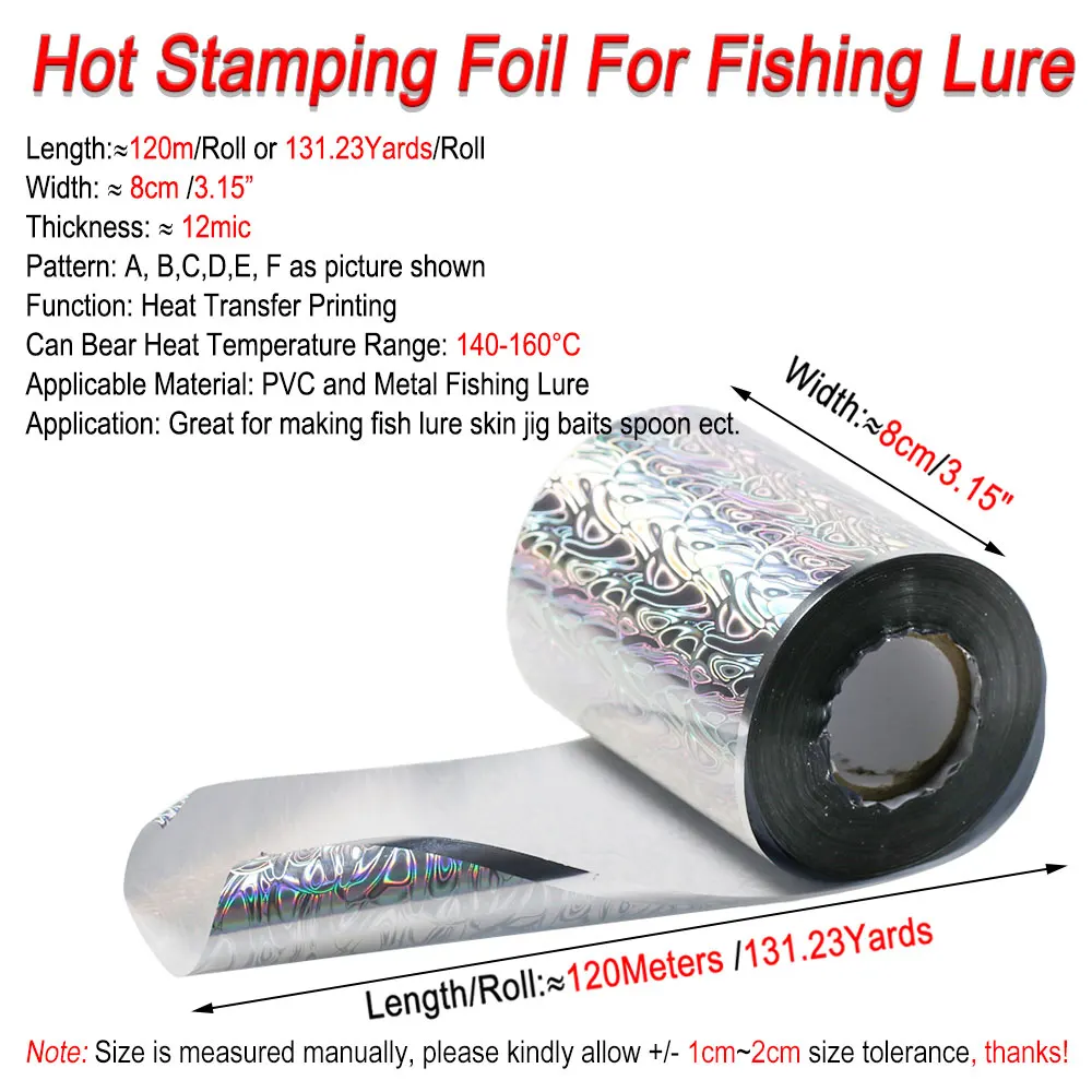 ICERIO lámina holográfica de estampado en caliente para señuelo de pesca, papel de película de impresión de transferencia de calor de piel para señuelos de plantilla, cuchara, 8cm x 120m por rollo - imagen 2