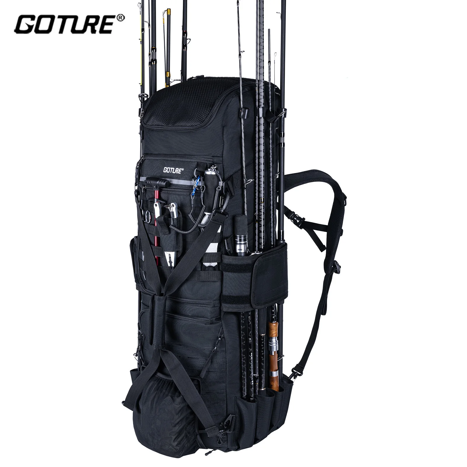 Goture 99*47*28cm 3 capas 130L bolsa grande para aparejos de caña de pescar multibolsillo 600D Oxford con capa aislante bolsa de caza y Camping