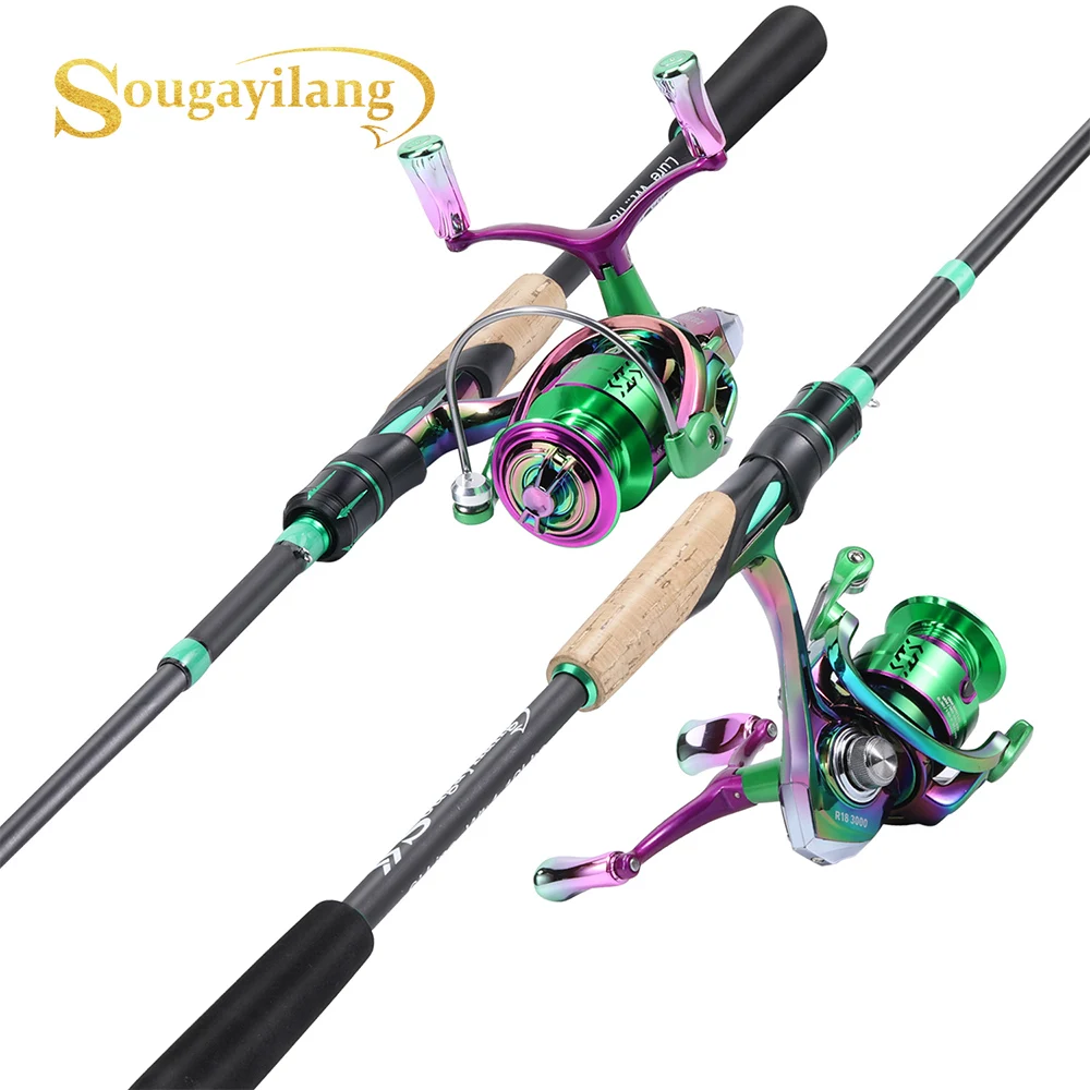 Sougayilang-juego combinado de caña y carrete de pesca, fibra de carbono, 1,8/2,1 m, Kit de relación de engranaje 5,0: 1 para pesca en agua dulce