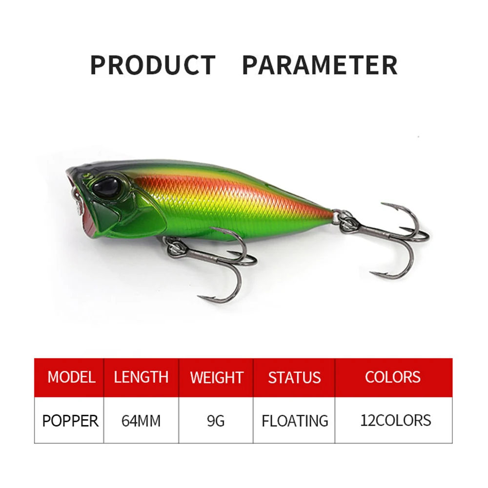 Señuelo de pesca de 6,4 cm y 9g, Micro Popper Wobbler de tiro largo flotante, Jerkbait Swimbait, cebo duro Artificial para trucha y lubina - imagen 4