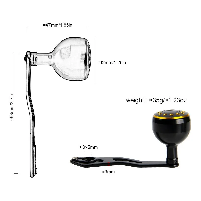 Mango de carrete Baitcasting 93mm – Aleación aluminio DAIWA SHIMANO - imagen 4