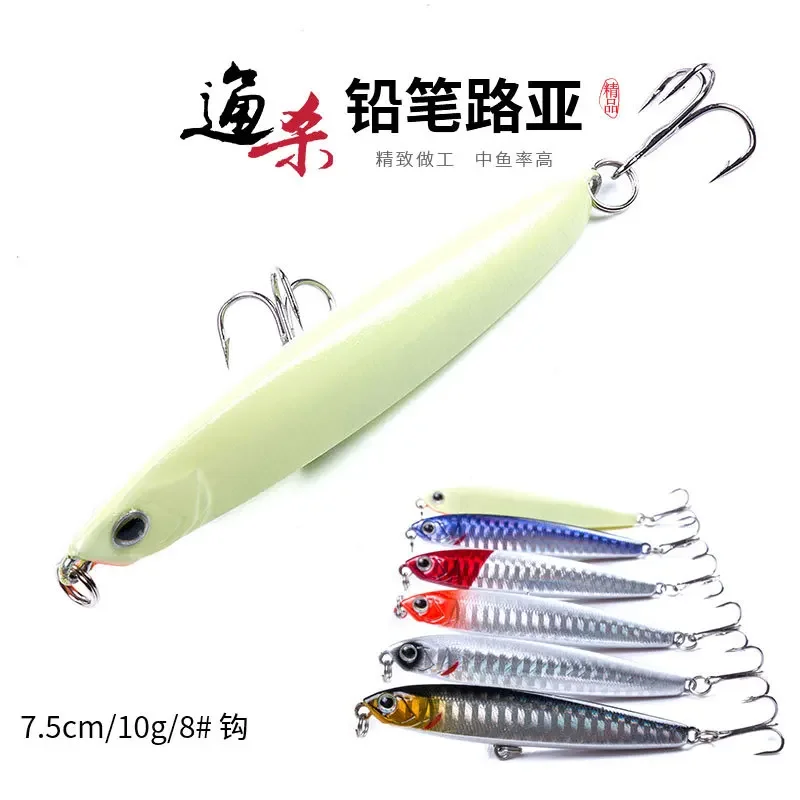Señuelos de Pesca con lápiz que se hunden, 75mm, 10g, ojos 3D, Wobblers de Pesca de agua salada, cebo Artificial para lubina, Swimbait sin labios, cebo de Pesca - imagen 5