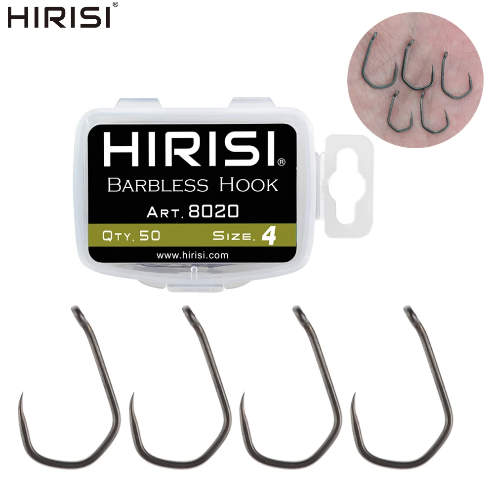 Hirisi 50 Uds. Anzuelo de pescado sin púas de acero inoxidable con revestimiento de PTFE con ojo 8020 accesorios de pesca