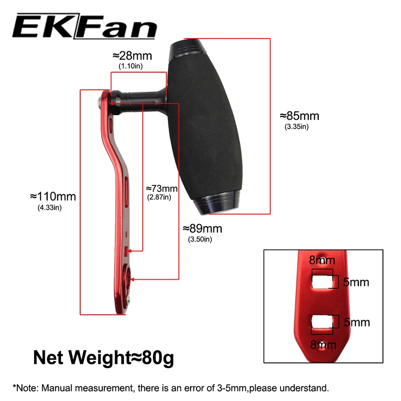 Perilla EKFan EVA + mango de Metal de 110MM para carrete de pesca Baitcasting en forma de T 8*5mm mango de pesca con agujeros dobles para piezas de carrete DAI - imagen 5