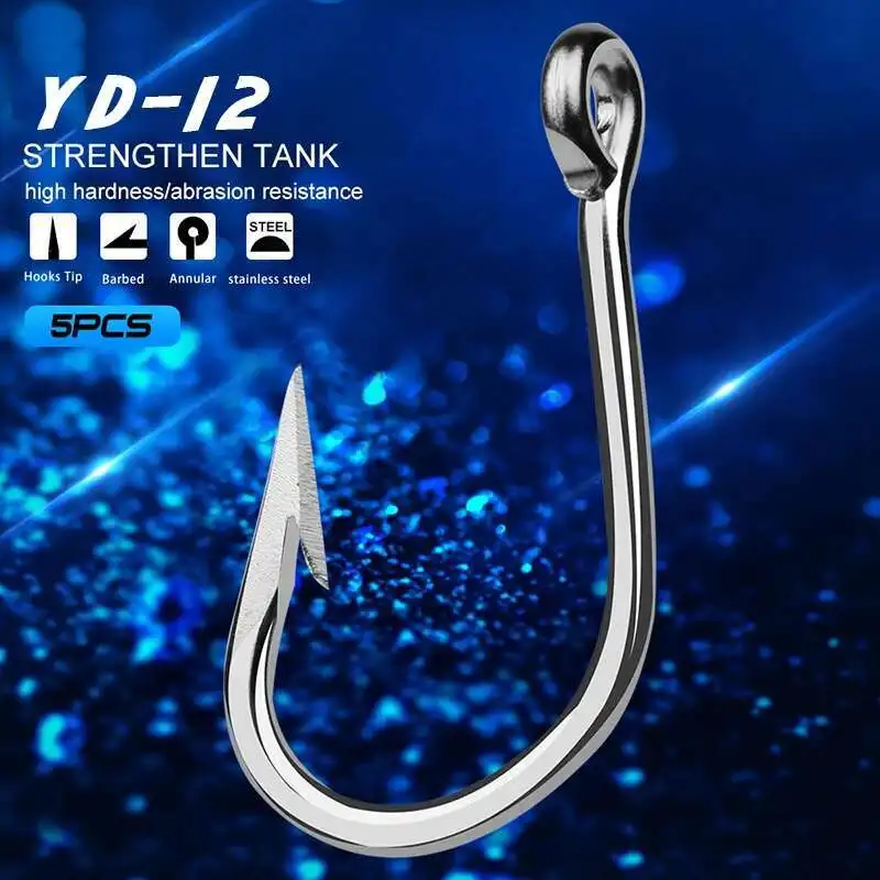 5 uds anzuelo de pesca de barco de aguas profundas anzuelo de pesca de mar adecuado para pesca de atún accesorios de pesca en el mar anzuelo de acero inoxidable con púas - imagen 5