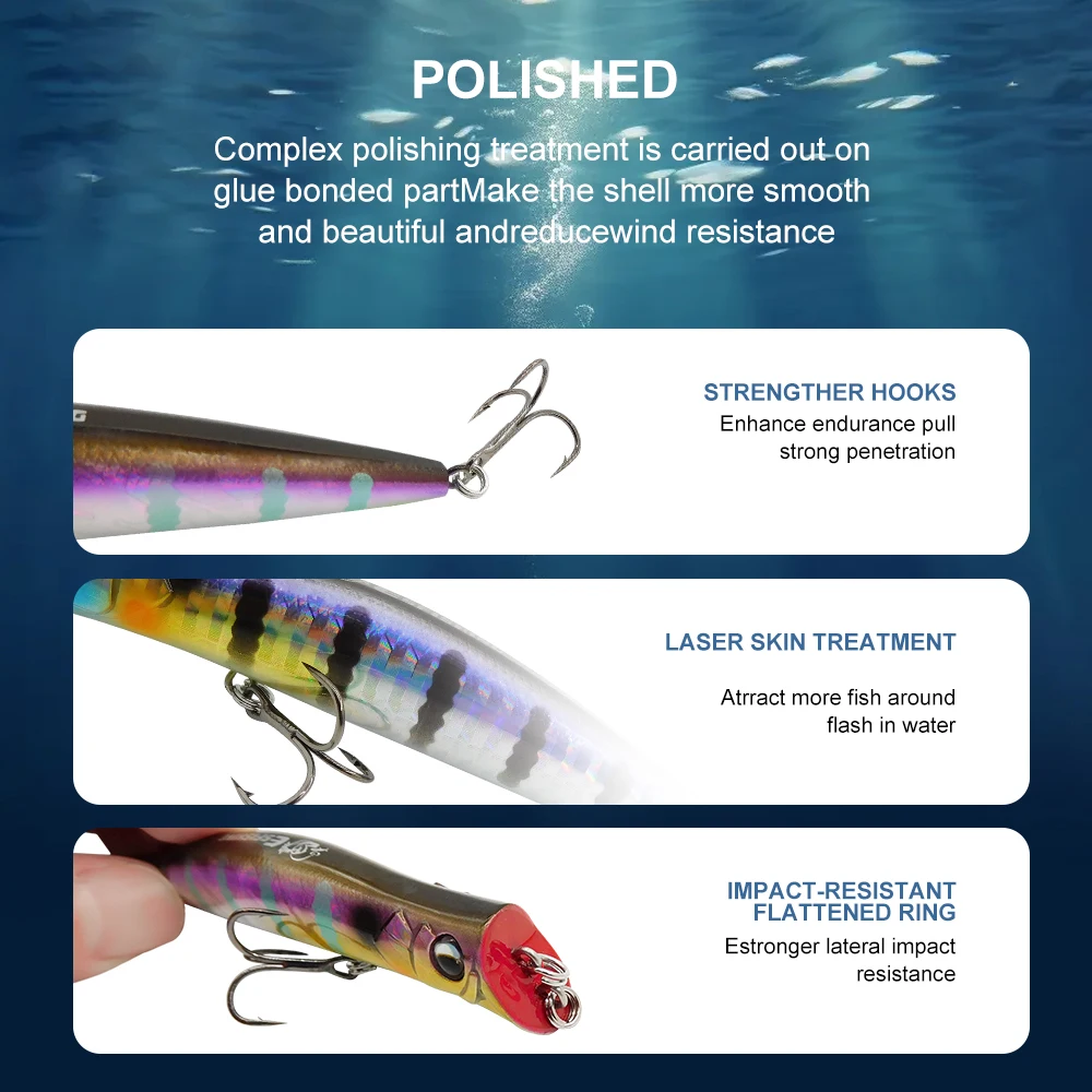 ESFISHING Señuelos de pesca flotantes Popper Darter King 100 mm 9,5 g Dos cebos duros profesionales de buceo Agua superior - imagen 2