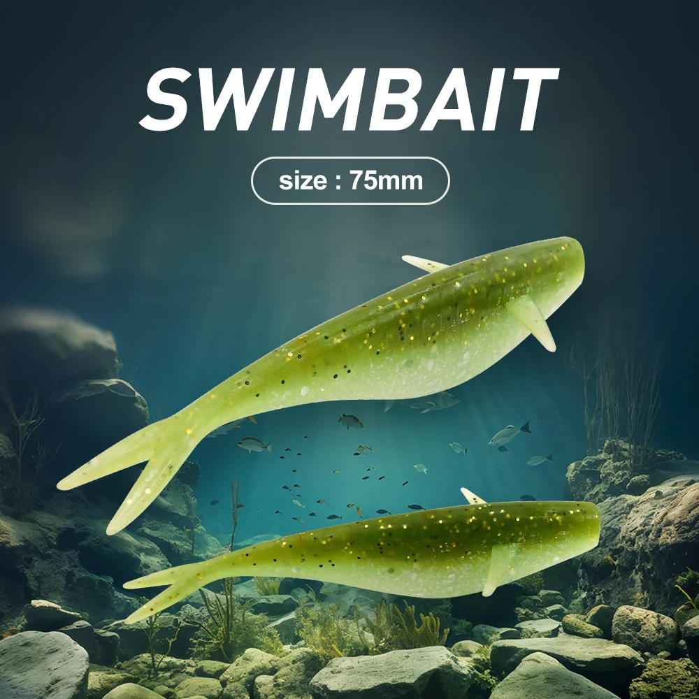 ESFISHING 10 Uds señuelo suave Vertical Shad 75mm cebo de plástico con ala de aleta para pesca de trucha de Lucio-paquete de 10 - imagen 2