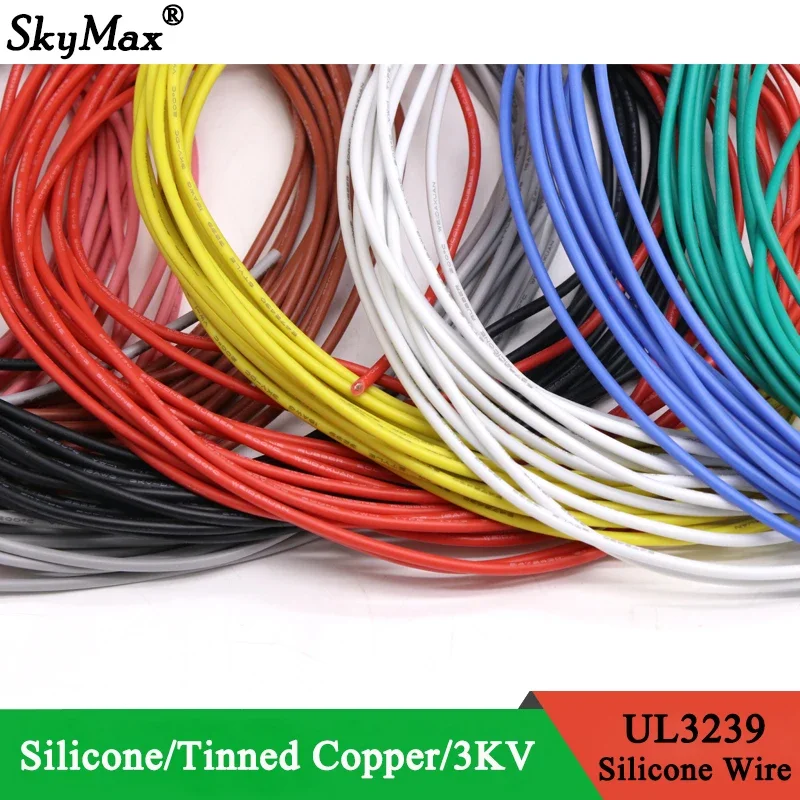 Cable de cobre UL3239 de 2M/5M 30 28 26 24 22 20 18 16 14 12 10 8 AWG, Cable electrónico LED de cobre estañado con aislamiento de silicona 3KV DIY - imagen 2