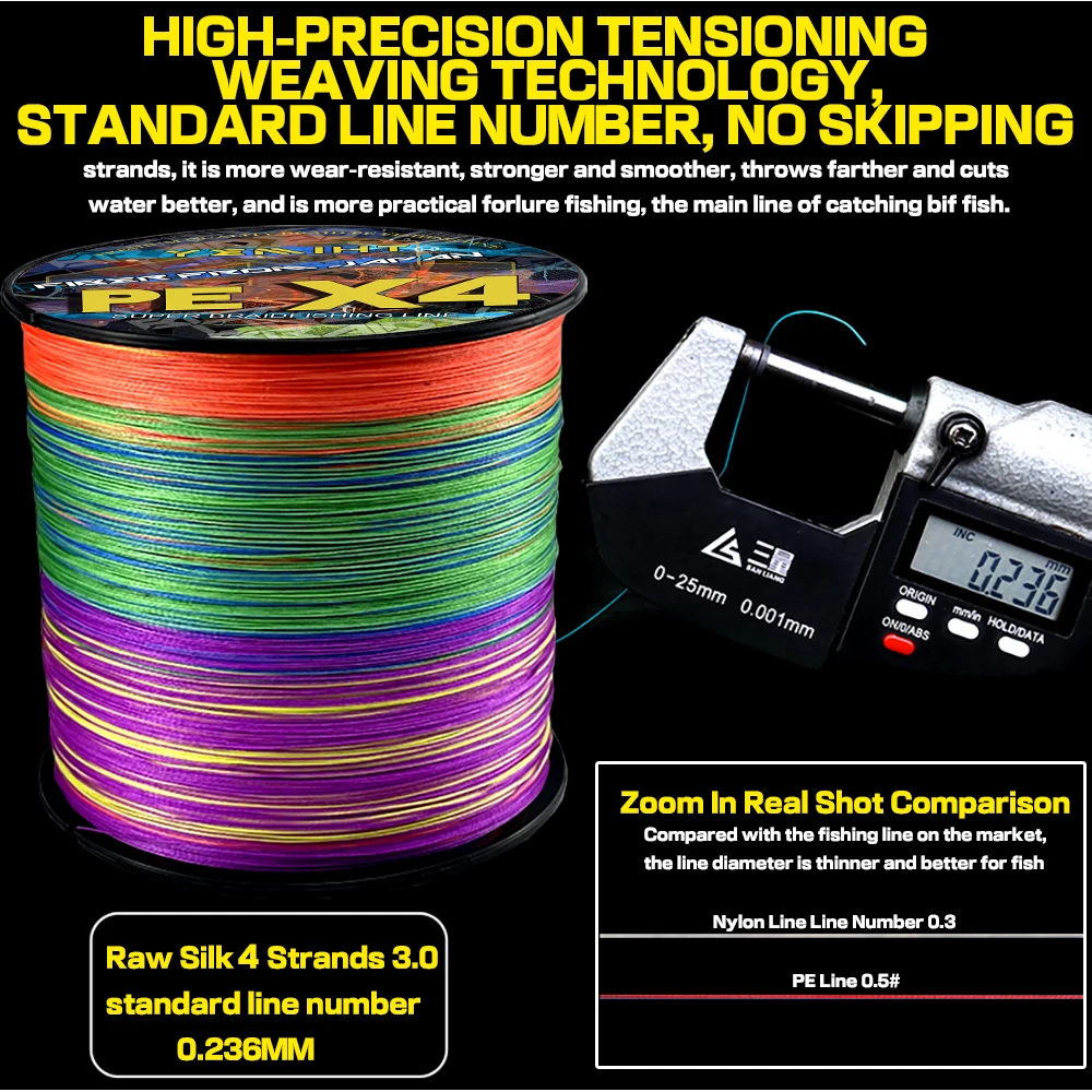 YEMIHT-sedal trenzado de 1000M para pesca de carpa, multifilamento PE, resistencia máxima de 4,8 kg-36,8 kg, accesorios de pesca, 4X - imagen 3