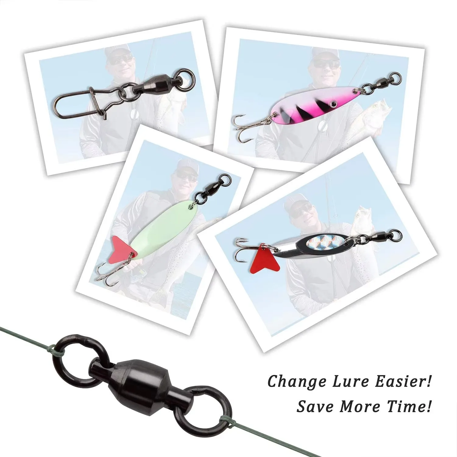 50 Uds rodamiento de bolas pesca giratoria/anillo sólido latón/níquel pesca en el mar conector giratorio tamaño 1 # -8 # - imagen 2