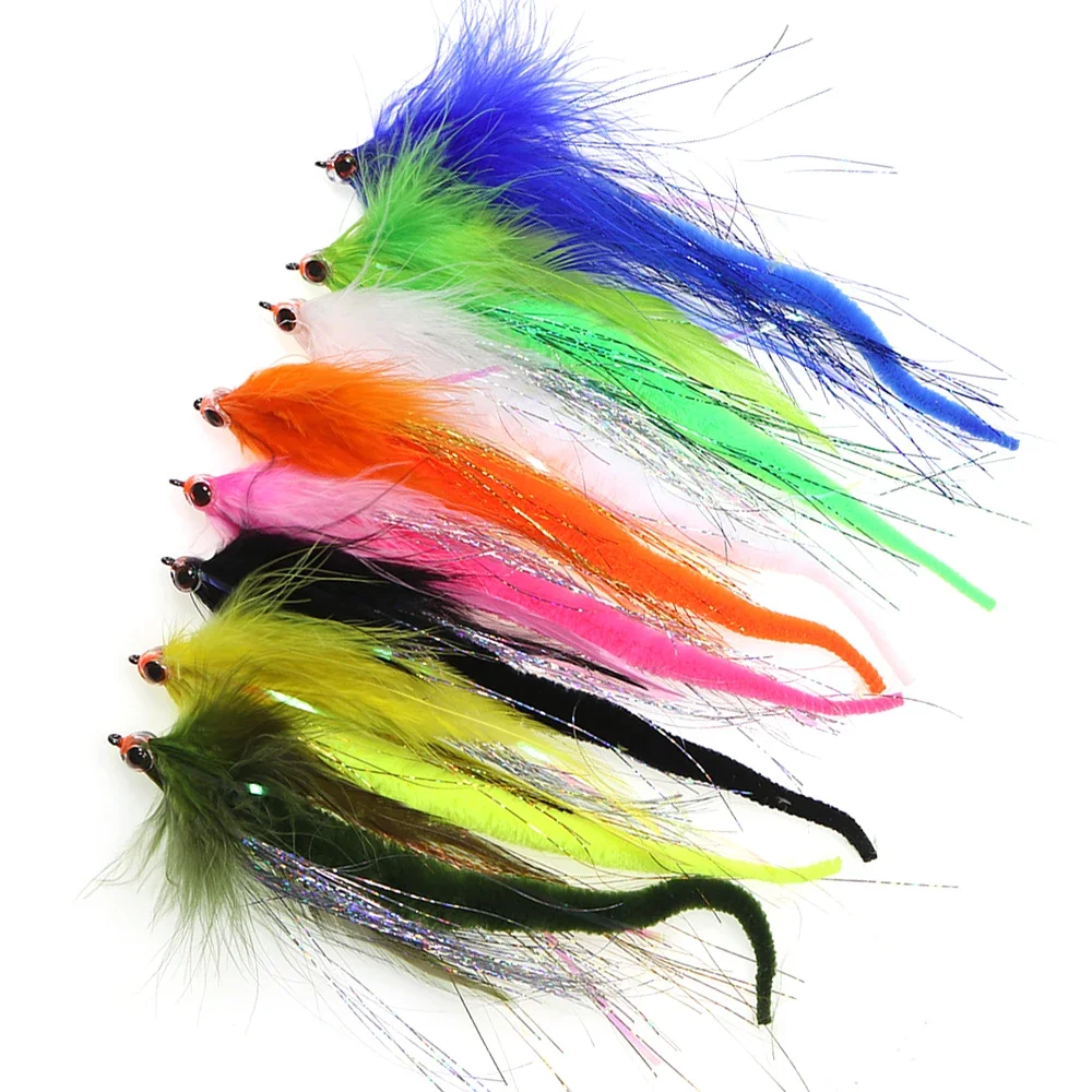 8 piezas # 2/0 Big Baitfish pesca con mosca serpentinas de cola de dragón con caja de doble cara Lucio Muskie cebo de pesca de lubina a rayas - imagen 2