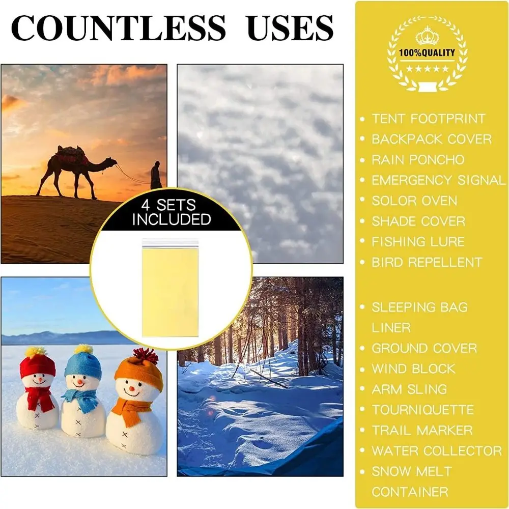 1 Uds. Manta de emergencia para supervivencia al aire libre, botiquín de rescate de primeros auxilios, manta térmica de lámina impermeable a prueba de viento para acampar - imagen 2
