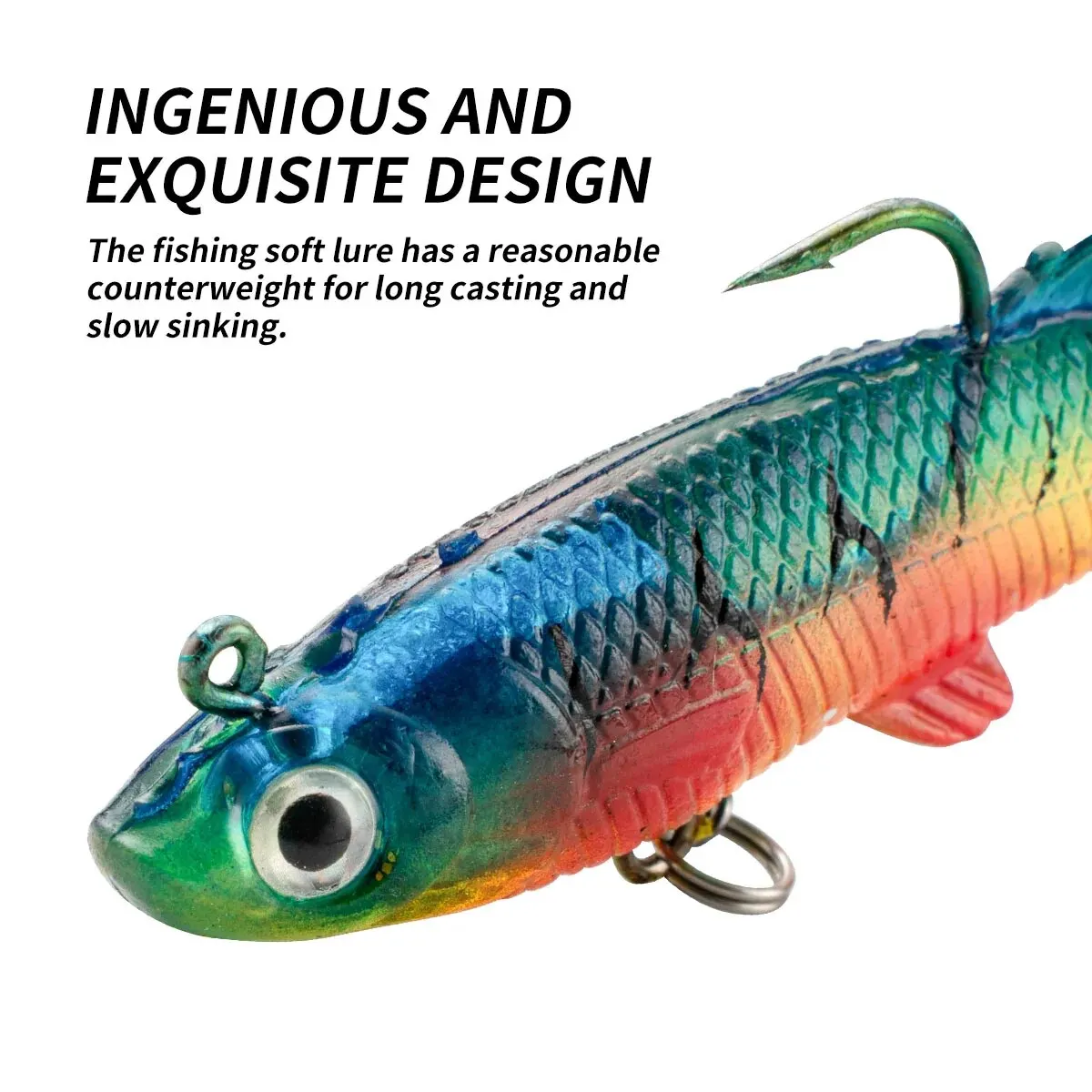 Señuelos de Pesca de cebo blando, señuelo de goma de 80mm/13g, Swimbait de hundimiento Artificial, cola de paleta, cabeza de plantilla, artículos de aparejos de pesca para lubina de mar - imagen 3