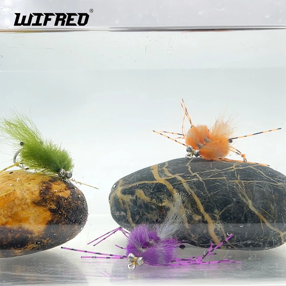 Wifreo # 2/0 cangrejo camarón mosca mancuernas ojos gancho de acero inoxidable cuerpo de fibra EP pesca con agua de mar patrones de mosca permiso Bonefish señuelo