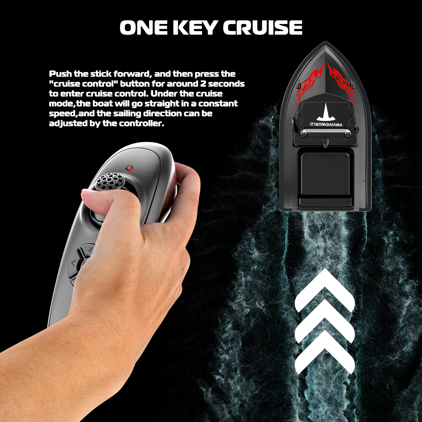 VWVIVIDWORLD-barco de cebo de pesca con Control remoto, 2KG de carga, Crucero de velocidad fija, impermeable, alta velocidad, 4 luces nocturnas, 2024 - imagen 5