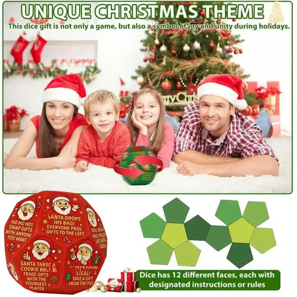 Dados de intercambio de regalo de intercambio de Papá Noel rojo, 12 lados diferentes, accesorios navideños, dados poligonales de Papá Noel, dados poligonales de Papá Noel