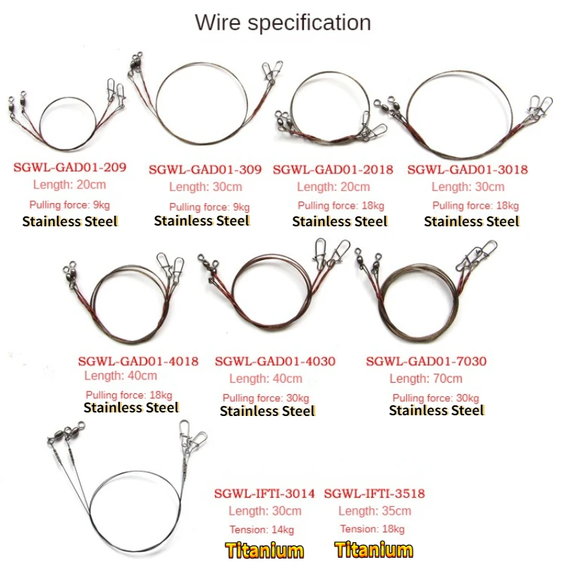 Líder de alambre de acero para Pesca, accesorios de Pesca, herramienta de aparejos, 10 piezas = 5pac, 20, 30 y 40cm - imagen 2