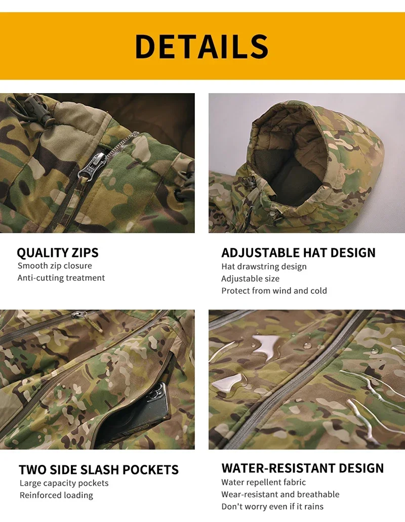 Chaquetas de invierno, Chaqueta táctica de algodón para hombre, ropa cálida a prueba de viento, abrigo de camuflaje para hombre, ropa gruesa para senderismo y acampada - imagen 5